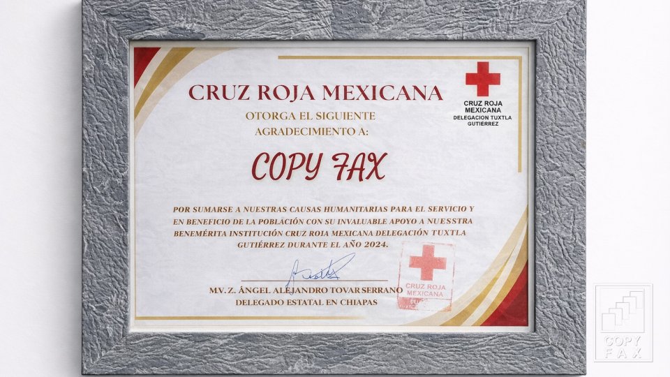 Reconocimiento de la Cruz Roja Mexicana 2024 Copyfax del Sureste